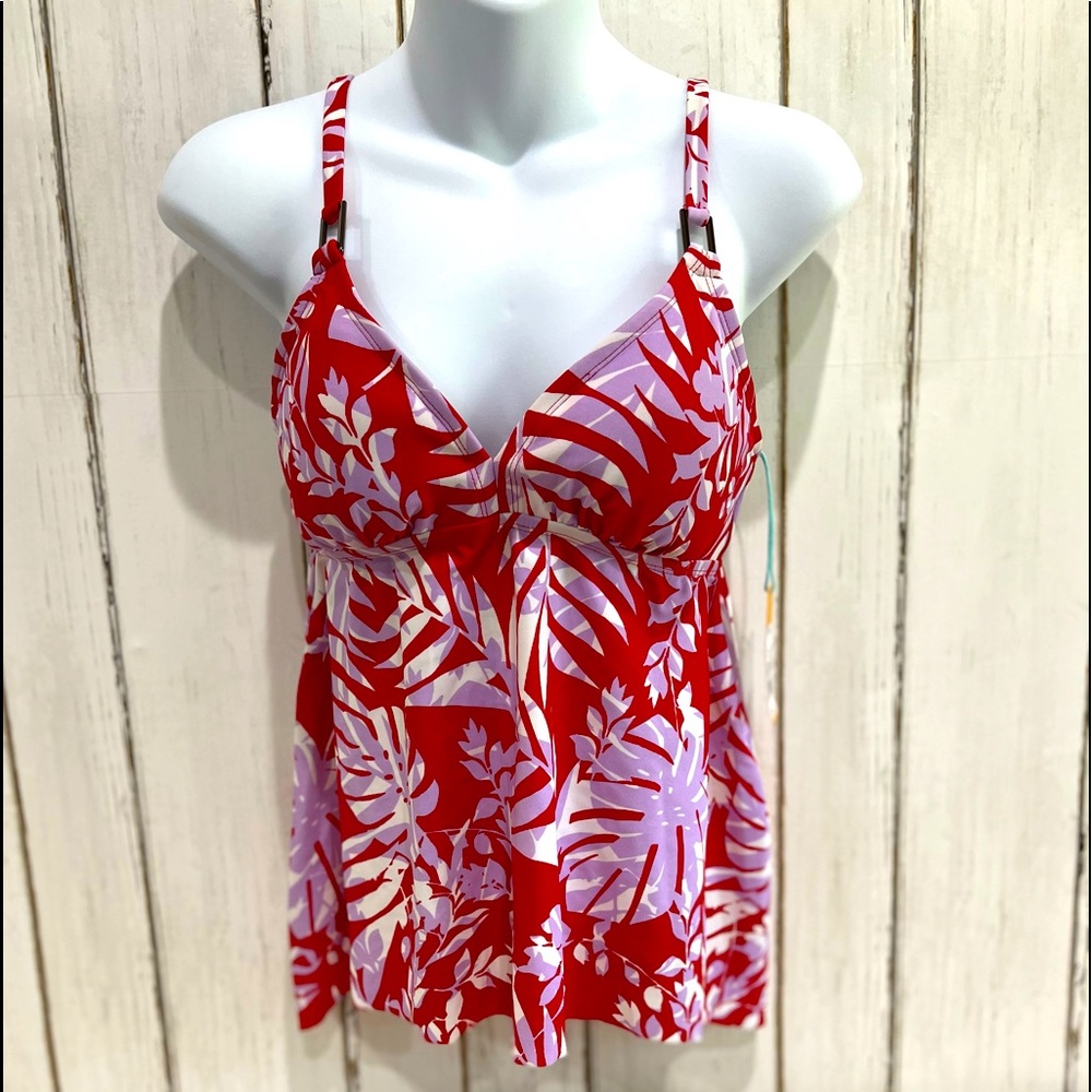 Clearance!⚠️ NWT Kona Sol Red, Lavender, & White Tankini Swim Top, Size Small